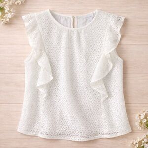 NWT Liz claiborne Woman White Lace Flutter Short Sleeve Lined Top Size PXXL